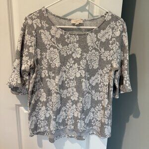 Loft gray/white peplum elbow sleeve top, medium